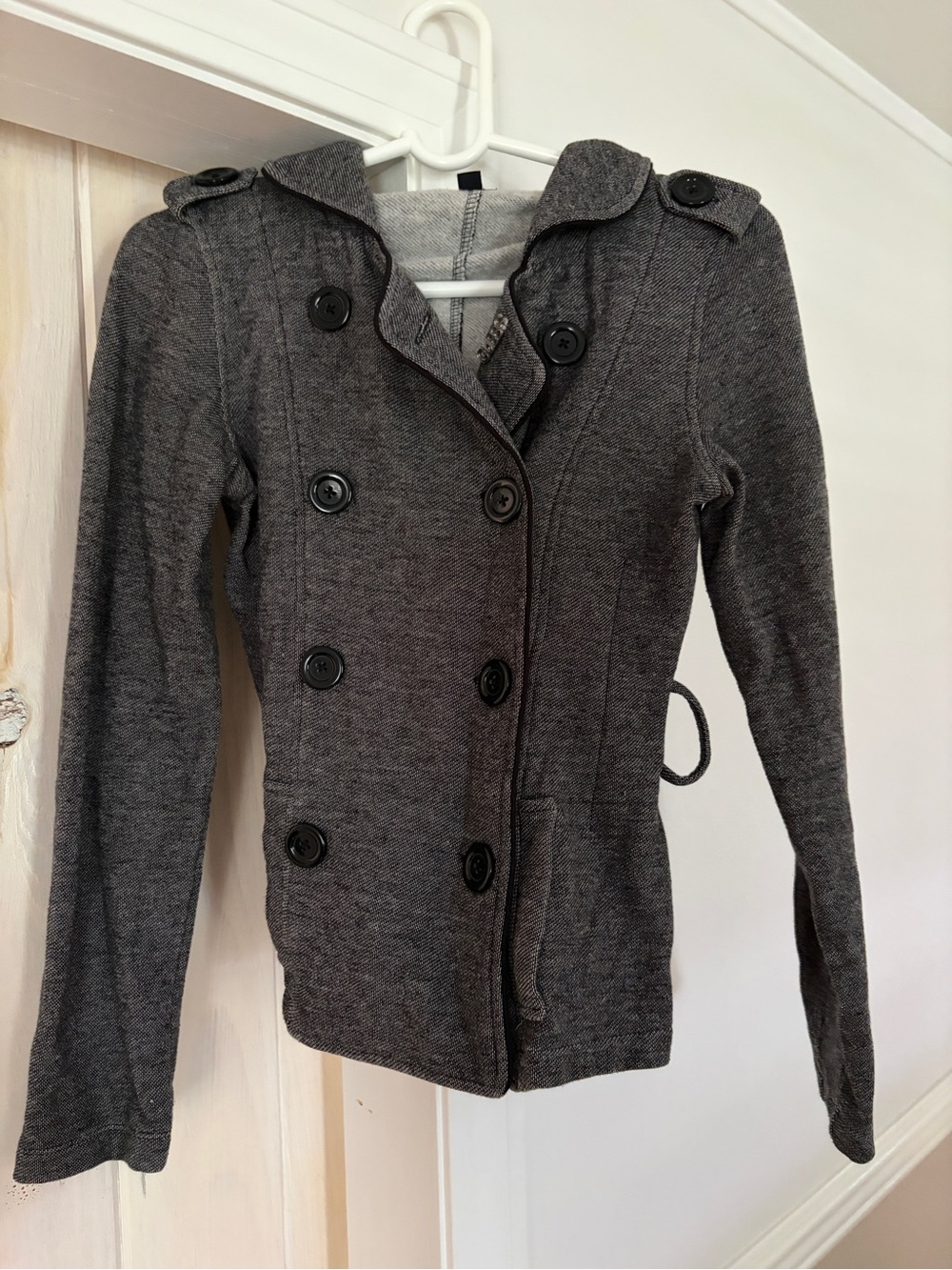 Guess Gray Double-Breasted Knit Peacoat